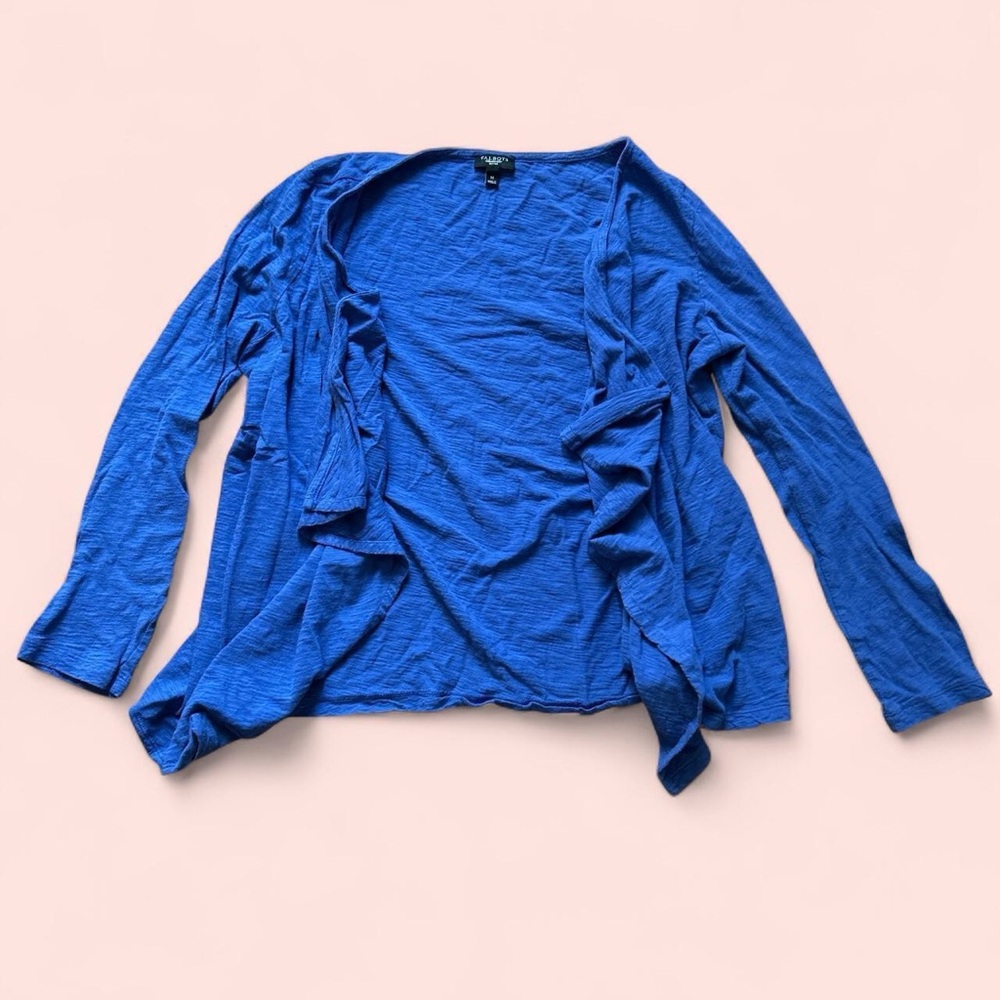 Blue Open Front Ruffle Cardigan